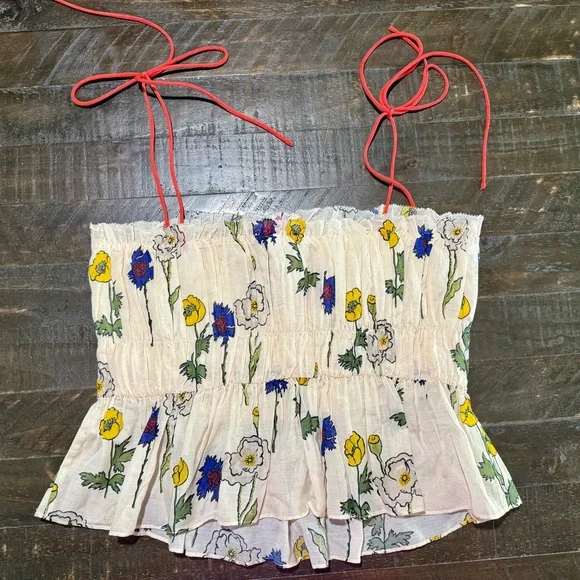 NWT Rhode Julieta Peplum Top in Saba Tie Straps Sz Large - Picture 6 of 14